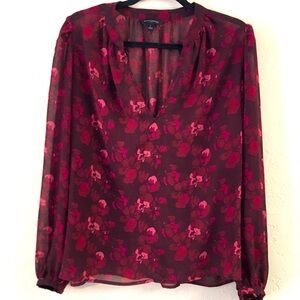 Banana Republic Long Sleeve Floral Blouse Large Purple Workwear Office Business